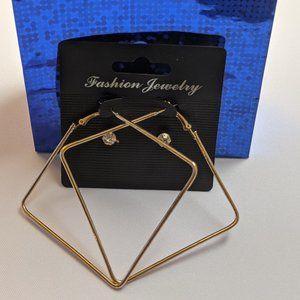 GOLD SQUARE & DIAMOND STUD EARRINGS SET women's OS